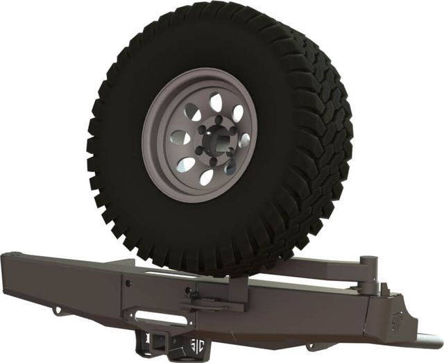 Бампер силовой STC задний для Toyota Hilux VII 2004-2015 с квадратом под фаркоп, площадкой под лебедку, кронштейном крепления запасного колеса по центру и кронштейном крепления гос номера. Артикул STC-TH05-BR-W-C1