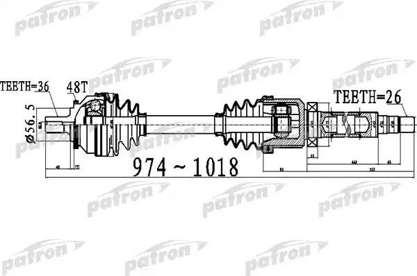 Полуось (привод в сборе, приводной вал) Patron. Артикул PDS0536