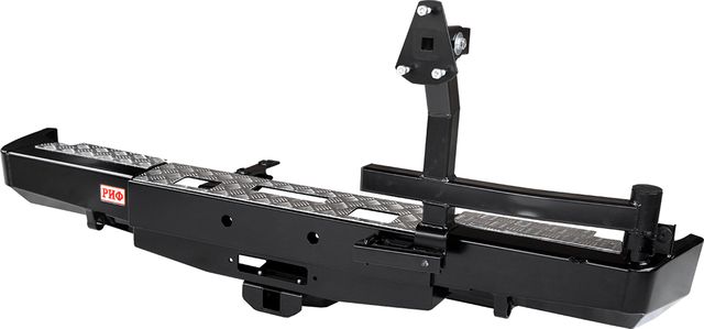 Бампер силовой РИФ задний с площадкой под лебёдку, квадратом под фаркоп и калиткой, лифт 50 мм для ГАЗ Соболь 22177, 27527 1998-2026. Артикул RIFGAZ-20123-50