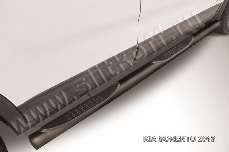 Пороги Slitkoff труба d76 с проступями ЧЕРНЫЕ матовые для Kia Sorento II рестайлинг 2012-2026. Артикул KS13-006B