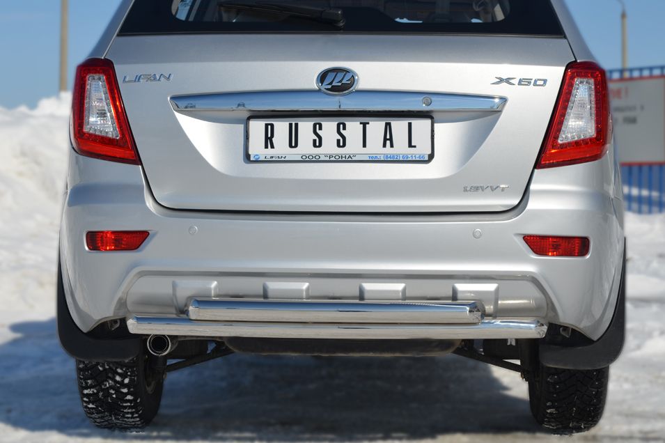 Защита RusStal заднего бампера d63/d63 (дуга) для Lifan X60 2012-2016. Артикул LFZ-001243