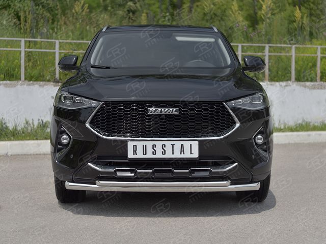 Защита RusStal переднего бампера d63 секции-d42 дуга для Haval F7x 1.5 4WD 2019-2022. Артикул HF7XZ-003836
