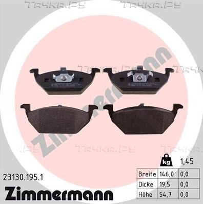 Тормозные колодки Zimmermann передние для Audi S1 I (8X) 2014-2018. Артикул 23130.195.1