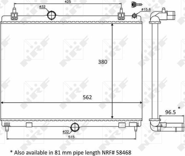Радиатор охлаждения двигателя NRF (алюминий). Артикул 58399