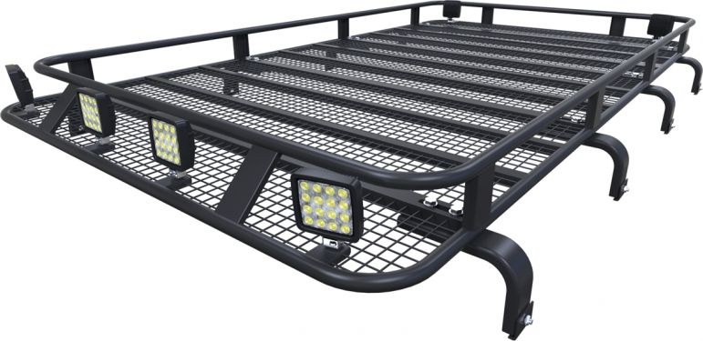 Багажник экспедиционный Podgotoffka 2300х1200x120 мм с сеткой и креплением на водостоки для Nissan Patrol Y61 5 дв. 1997-2010. Артикул PGT-B.31.03