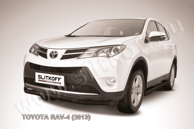 Защита Slitkoff переднего бампера d57/57 двойная ЧЕРНАЯ матовая для Toyota RAV4 IV 2013-2015. Артикул TR413-003B