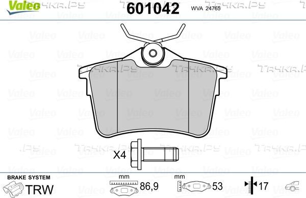 Тормозные колодки Valeo задние для Peugeot Partner II 2008-2020. Артикул 601042