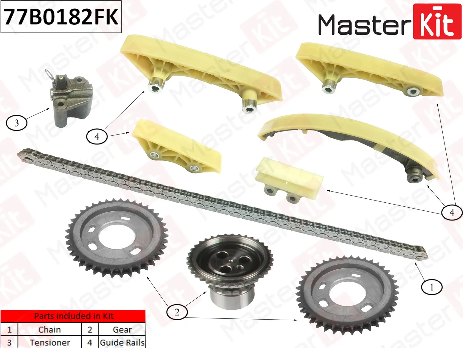 77B0182FK Комплект цепи ГРМ FORD Transit/Mondeo 2.0 TDDi D5BA/SDBA/F3FA/ABFA 00-07 (Master KIT) Master KIT. Артикул 77b0182fk
