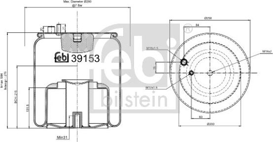 Пневмоподушка (пневморессора) Febi Bilstein. Артикул 39153