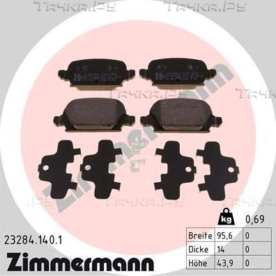 Тормозные колодки Zimmermann задние для Opel Corsa C 2000-2009. Артикул 23284.140.1