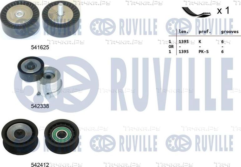 Приводной ремень поликлиновой с роликами (комплект) Ruville для Fiat 500L I 2012-2018. Артикул 570134