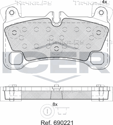 Тормозные колодки Icer задние для Porsche Cayenne I (955) 2007-2010. Артикул 181922
