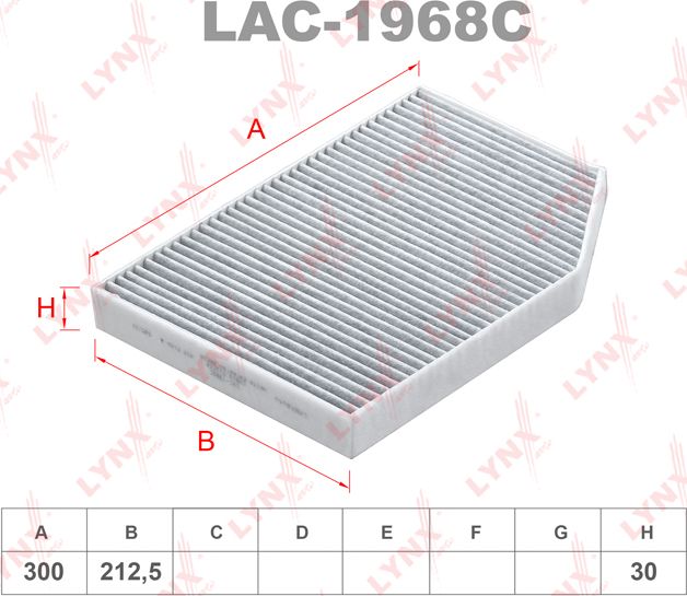 Салонный фильтр LYNXauto для Toyota Supra V (A90) 2019-2026. Артикул LAC-1968C