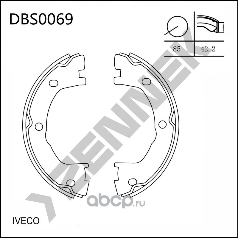 Колодки тормозные барабанные IVECO DAILY 89->, RENAULT MASCOTT 99-13 (Zennek). Артикул DBS0069