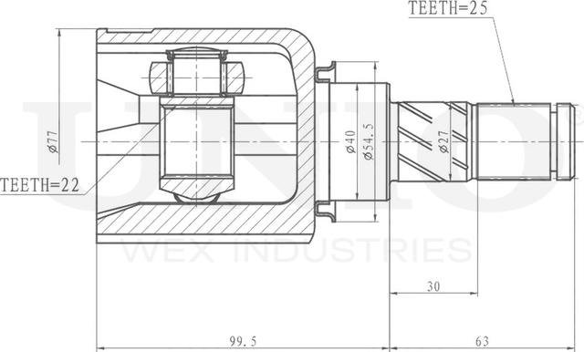 ШРУС внутренний (Unio). Артикул CVJ-30160