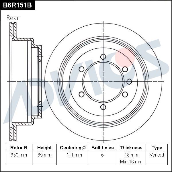 Тормозной диск Advics для Nissan Patrol Y61 2000-2026. Артикул B6R151B