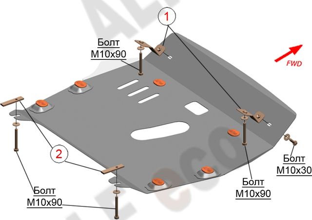 Защита алюминиевая Alfeco для картера и КПП Toyota Highlander I 2003-2007. Артикул ALF.24.28al