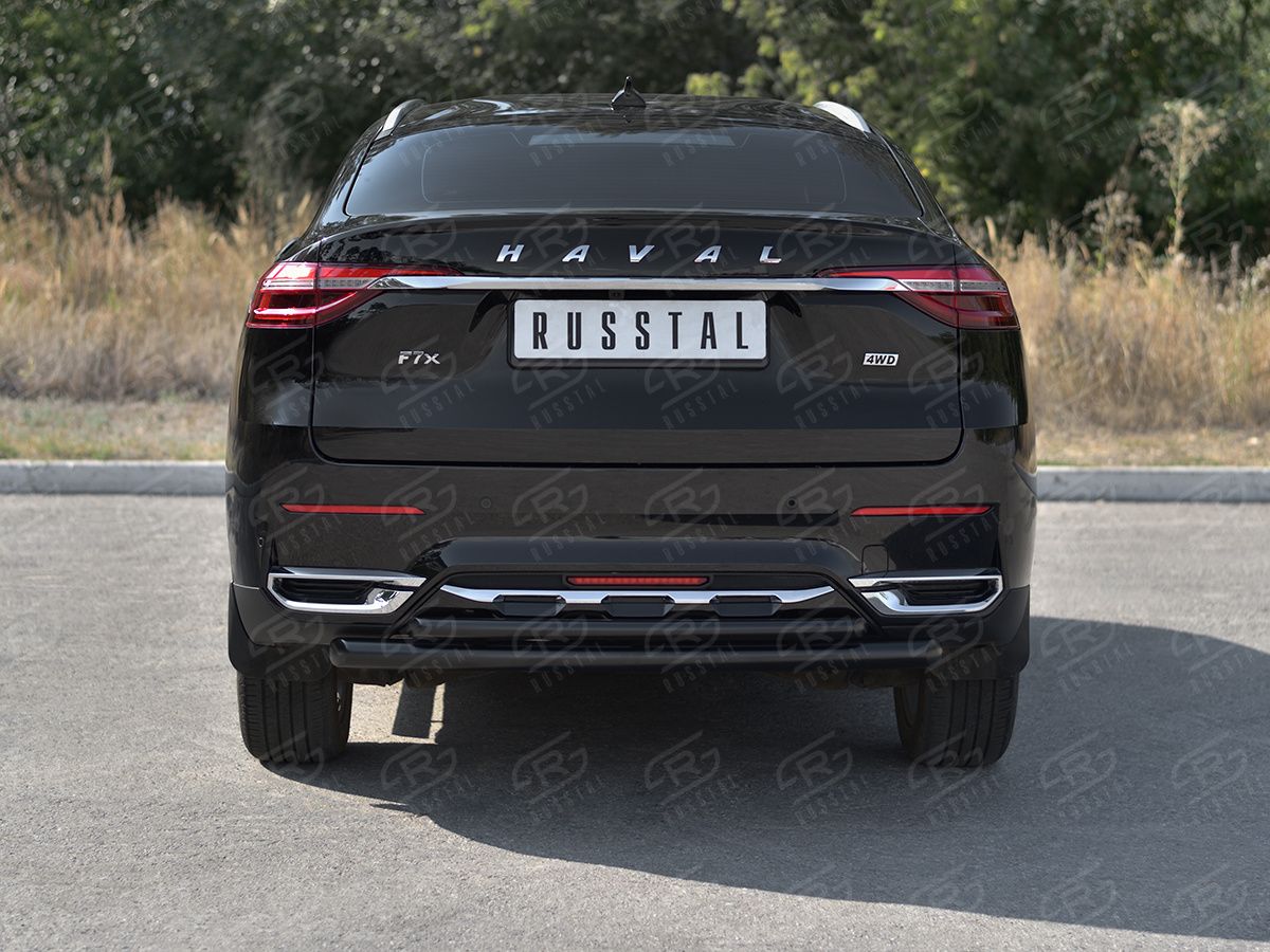 Защита RusStal заднего бампера d63/42 (дуга) для Haval F7x 1.5 4WD 2019-2022 Черная. Артикул HF7XZ-003844CH