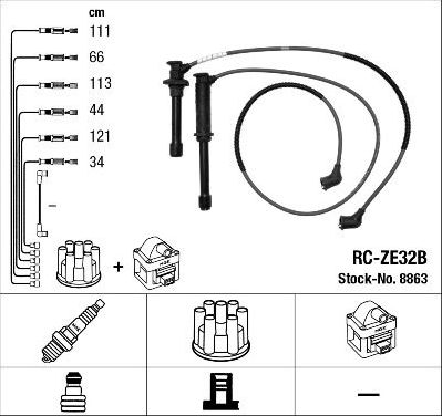 Высоковольтные провода (провода зажигания) (комплект) NGK для Mazda MX-6 1995-1997. Артикул 8863