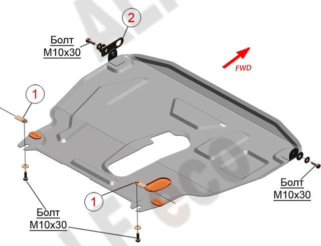 Защита алюминиевая Alfeco для картера и МКПП ZAZ Vida 2012-2016. Артикул ALF.46.01al