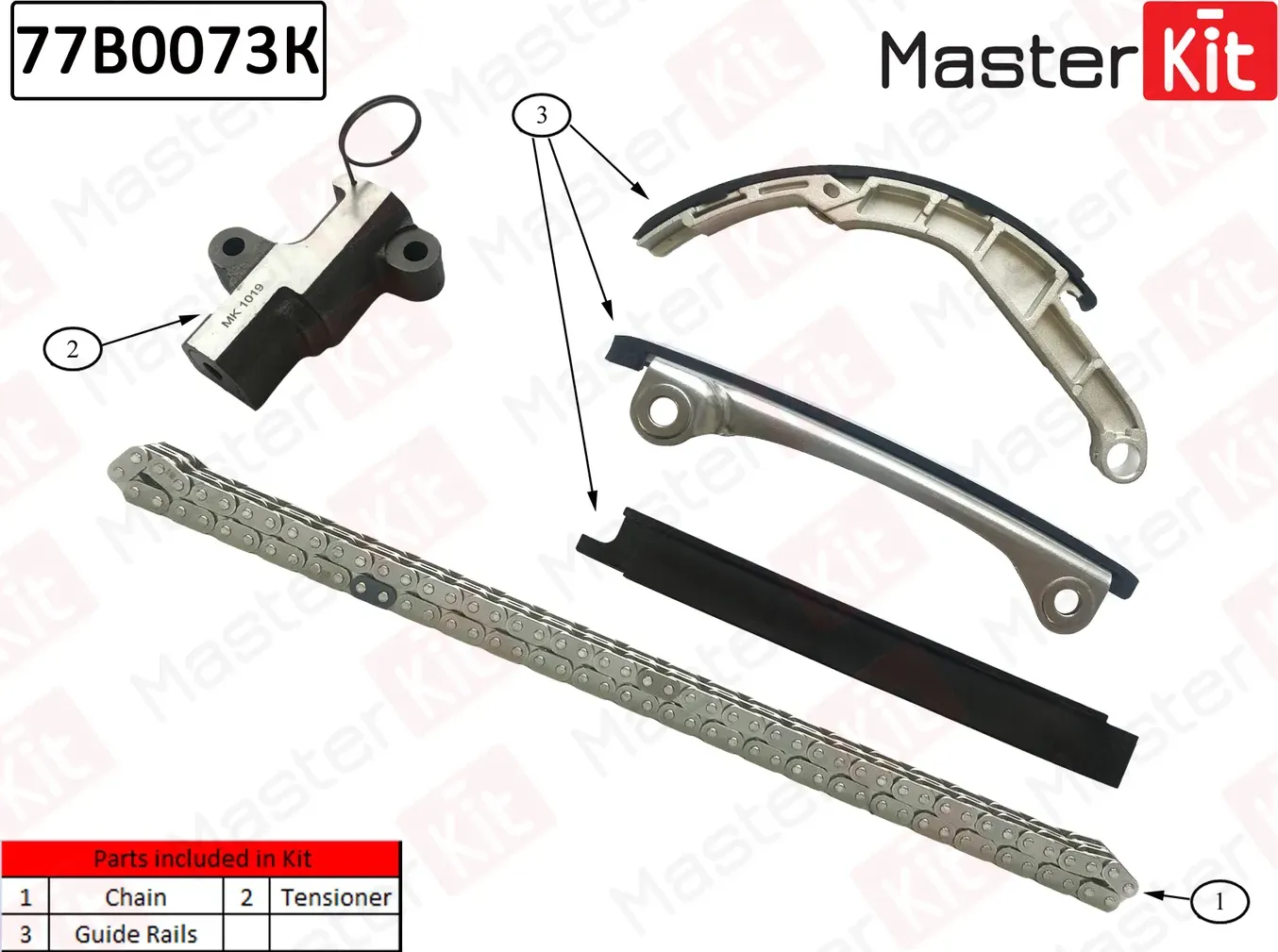 77B0073K Комплект цепи ГРМ NISSAN Navara 2.5 D YD25DDTi 00-05 (без звездочек) (Master KIT). Артикул 77b0073k