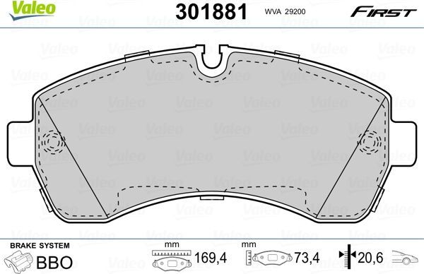 Тормозные колодки Valeo First. Артикул 301881