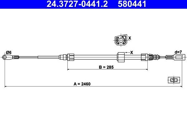Трос ручника (тросик ручного тормоза) ATE. Артикул 24.3727-0441.2