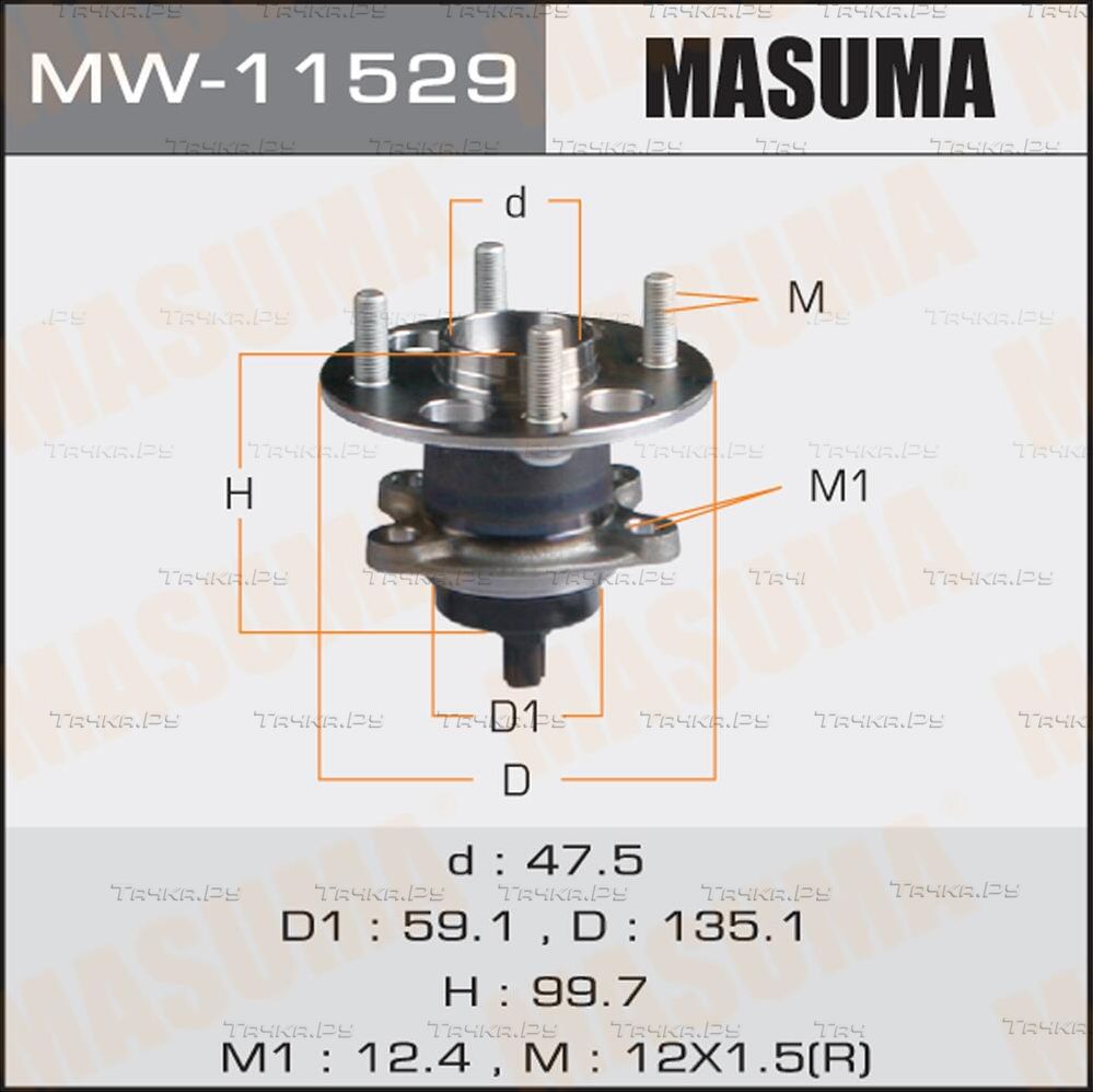 Ступица колеса с интегрированным подшипником Masuma задняя для Toyota Yaris II 2005-2011. Артикул MW-11529