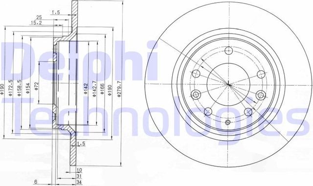 Тормозной диск Delphi задний для Mazda 323 IV (BG) 1993-1994. Артикул BG3875C