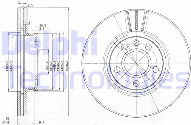 Тормозной диск Delphi передний для Ford Galaxy I 2001-2006. Артикул BG3696