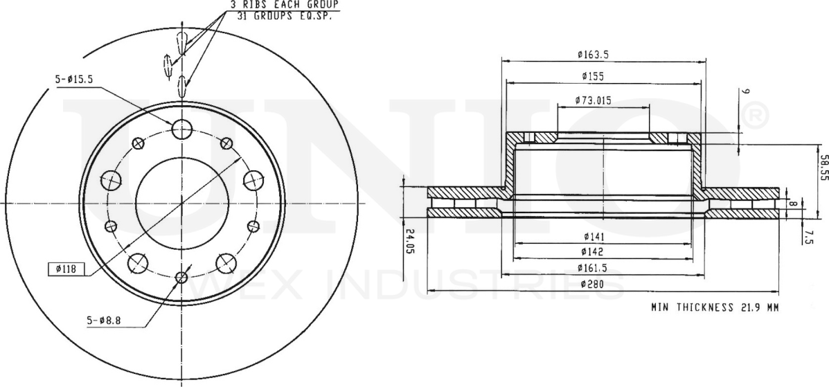 Диск тормозной (Unio). Артикул BRD-20060