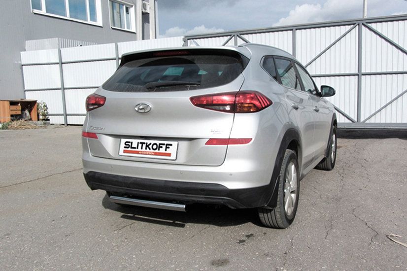 Защита Slitkoff заднего бампера d57 короткая для Hyundai Tucson III Turbo 2018-2026. Артикул HT18Т007