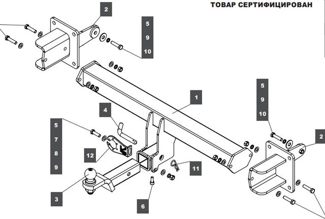 Фаркоп Baltex для Mercedes-Benz GLE-Класс W167 2018-2026. Быстросъемный крюк. Артикул 139308