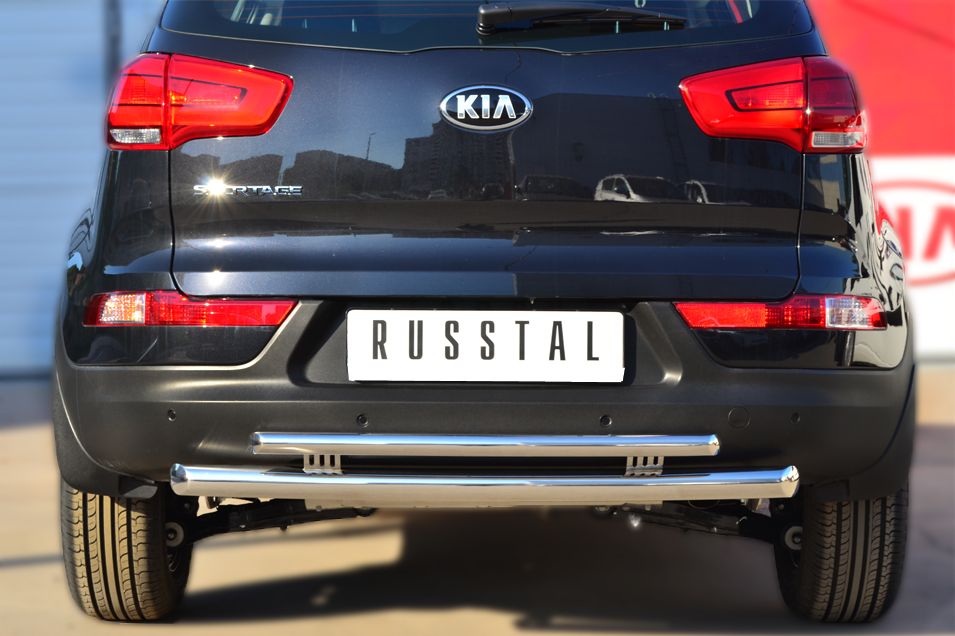 Защита RusStal заднего бампера d63 (дуга) d42 (дуга) для Kia Sportage III 2014-2026. Артикул KSGZ-001679