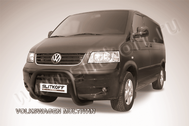 Кенгурятник Slitkoff d76 низкий мини ЧЕРНЫЙ матовый для Volkswagen Multivan T5 2003-2009. Артикул VWM001B