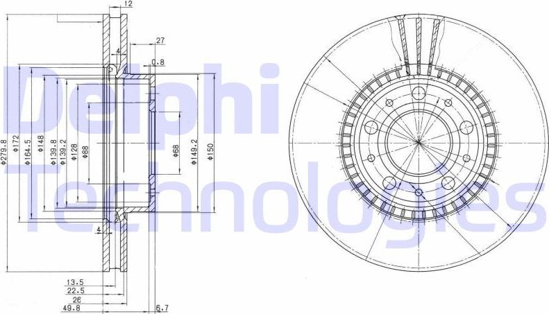 Тормозной диск Delphi. Артикул BG2719