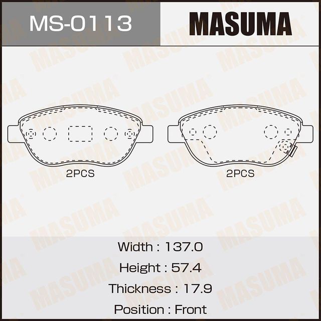Тормозные колодки Masuma передние для Peugeot 307 I 2000-2009. Артикул MS-0113