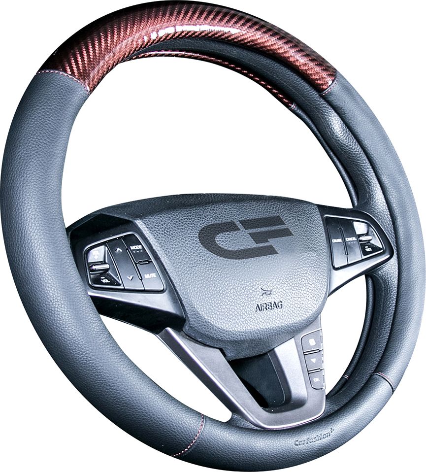 Оплётка на руль CarFashion Carbon CF (размер M, экокожа, цвет ЧЕРНЫЙ/КОФЕ). Артикул 31459