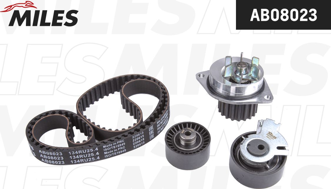 Помпа (водяной насос) с комплектом ремня ГРМ Miles для Citroen C-Elysee I 2012-2026. Артикул AB08023