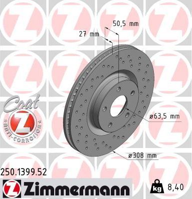 Тормозной диск Zimmermann SPORT Z. Артикул 250.1399.52