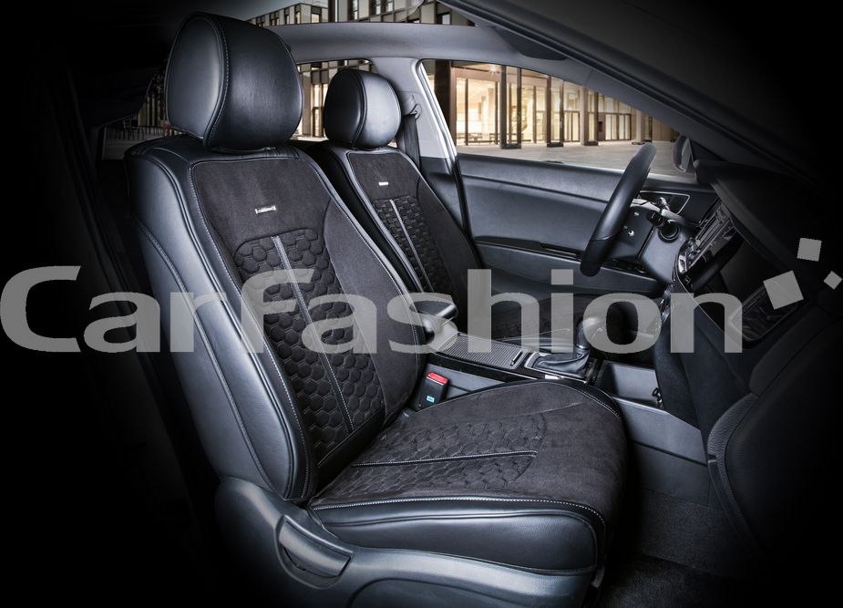 Накидки универсальные CarFashion Stalker Front на передние сидения авто, цвет Черный/Черный/Т. серый. Артикул 21053