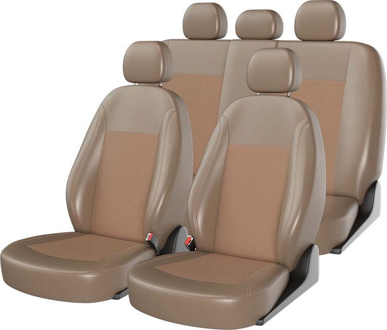 Чехлы универсальные CarFashion Atom Leather Small на сидения авто, цвет Черный/Бежевый/Бежевый. Артикул 10984