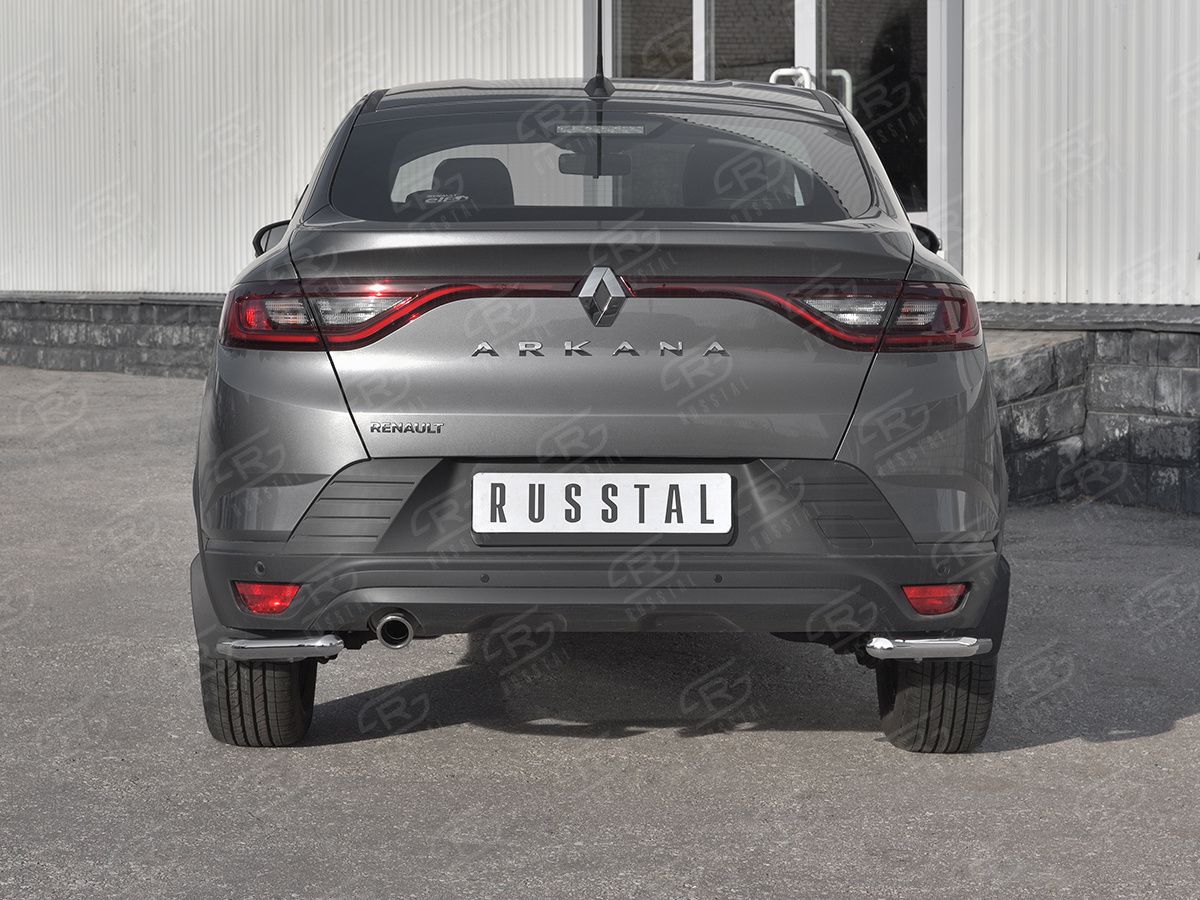 Защита RusStal заднего бампера уголки d42 (секции) для Renault Arkana 2019-2026. Артикул RARZ-003322