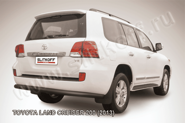 Защита Slitkoff заднего бампера d76 ЧЕРНАЯ матовая для Toyota Land Cruiser 200 2013-2015. Артикул TLC2-13-016B