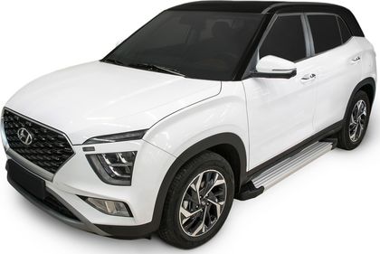 Пороги алюминиевые Rival Silver для Hyundai Creta II 2021-2024. Артикул F173AL.2314.1