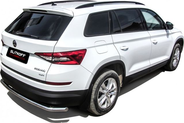 Защита Slitkoff заднего бампера d57 с гибами для Skoda Kodiaq 2016-2026 Черная. Артикул SKKOD-006