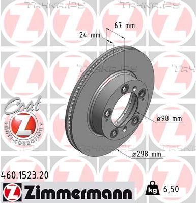 Тормозной диск Zimmermann Coat Z передний для Porsche Boxster I (986) 1996-2004. Артикул 460.1523.20