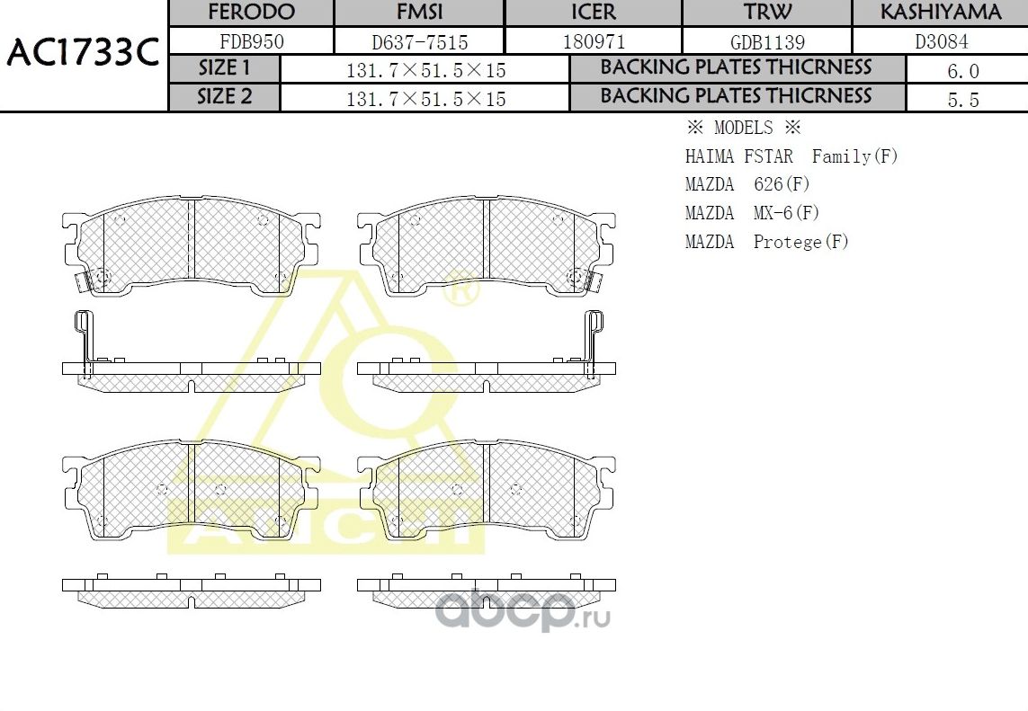 Тормозные колодки (Anchi) Anchi. Артикул AC1733C