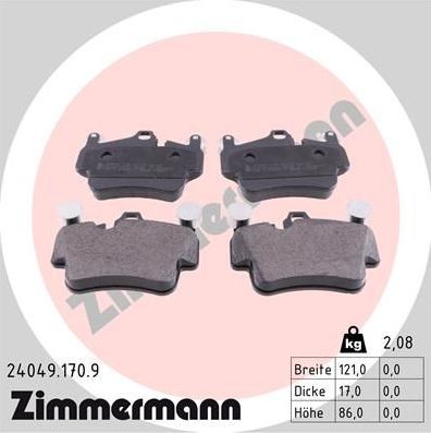 Тормозные колодки Zimmermann pb:z. Артикул 24049.170.9