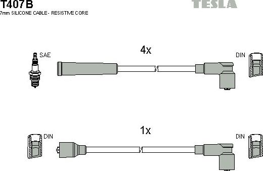 Высоковольтные провода (провода зажигания) (комплект) Tesla. Артикул T407B